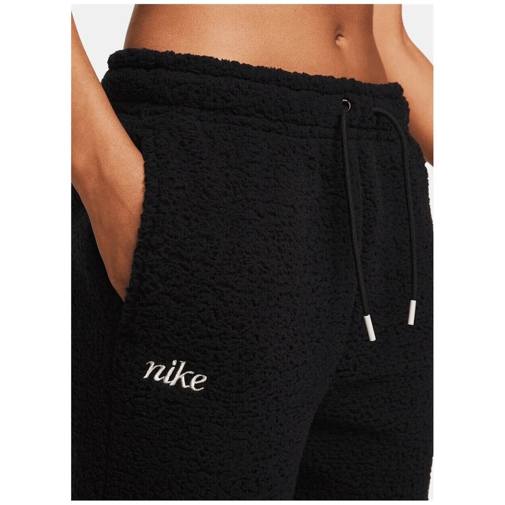 Nike Therma-FIT Womens Sherpa Fleece Joggers Black High Waisted Sweatpants XS